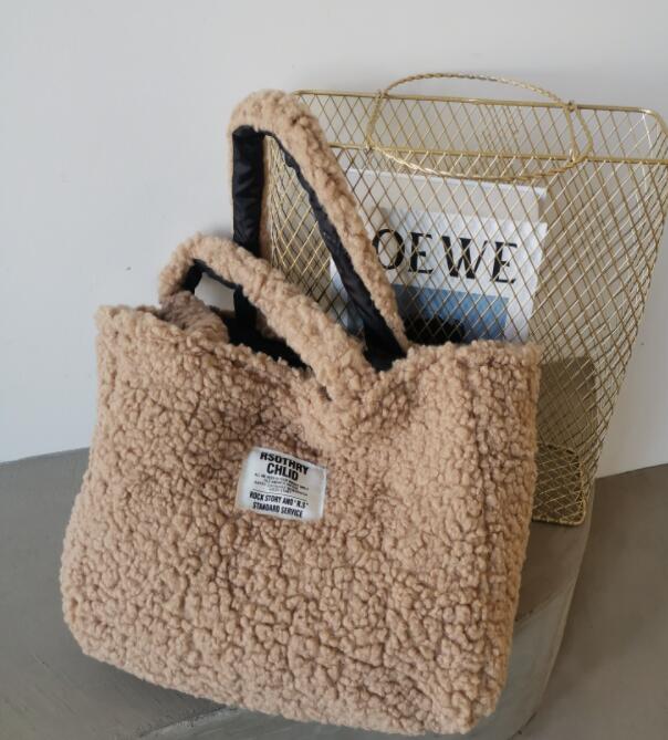 Winter Lamb Wool Handbag – Large Capacity, Reversible Plush Tote