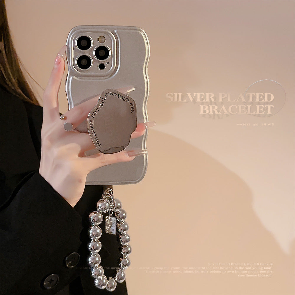 Niche Metal Silver Bracelet Electroplated Phone Case with Stand (11-16)