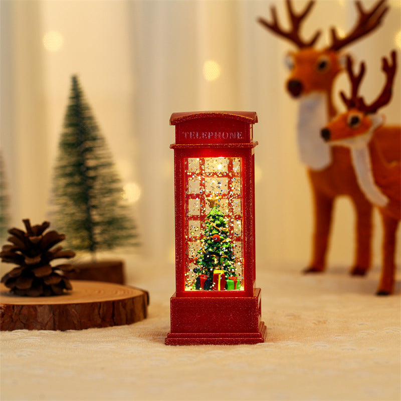 Christmas Glowing Santa Phone Booth Mini Oil Lamp Ornament