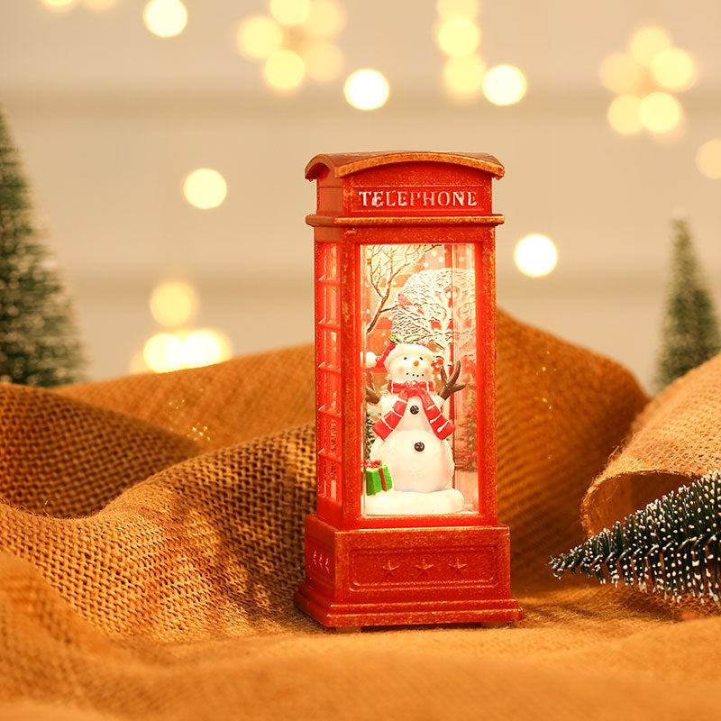 Christmas Glowing Santa Phone Booth Mini Oil Lamp Ornament