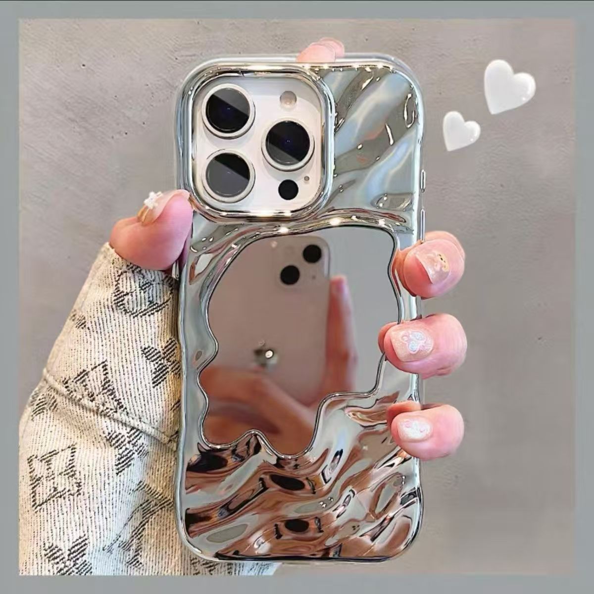 Electroplated Ripple Makeup Mirror Protective Phone Case (13-17)