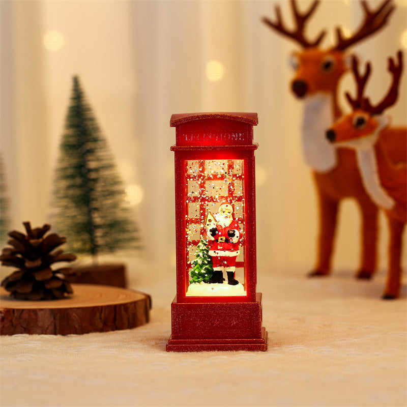 Christmas Glowing Santa Phone Booth Mini Oil Lamp Ornament