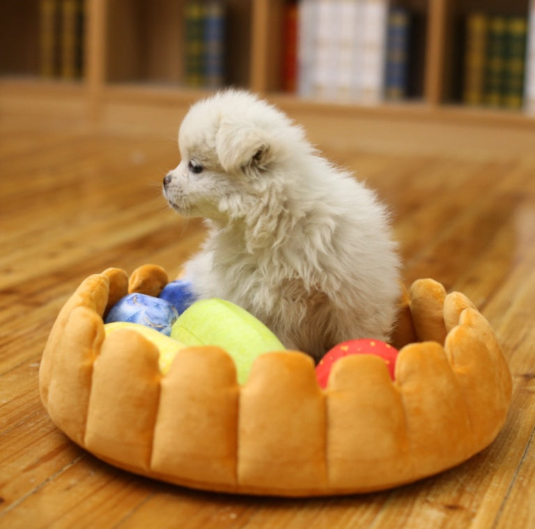 Pet Plush Egg Tart Bed – Winter Warm Cat & Dog Nest