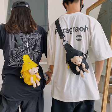 Canvas Bear Chest Bag – Cute Shoulder Crossbody