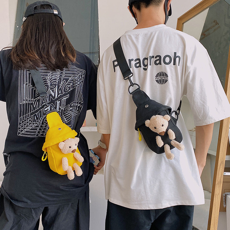 Canvas Bear Chest Bag – Cute Shoulder Crossbody