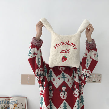 All-Match Plush Embroidery Strawberry HandBag