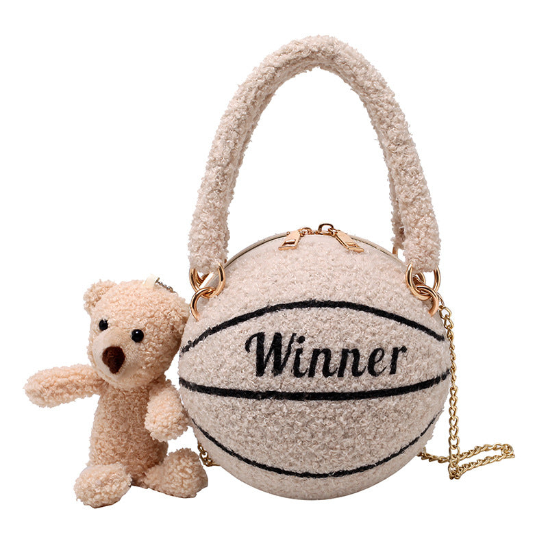 Lamb Wool Basketball Bag – Cute Plush Round Crossbody