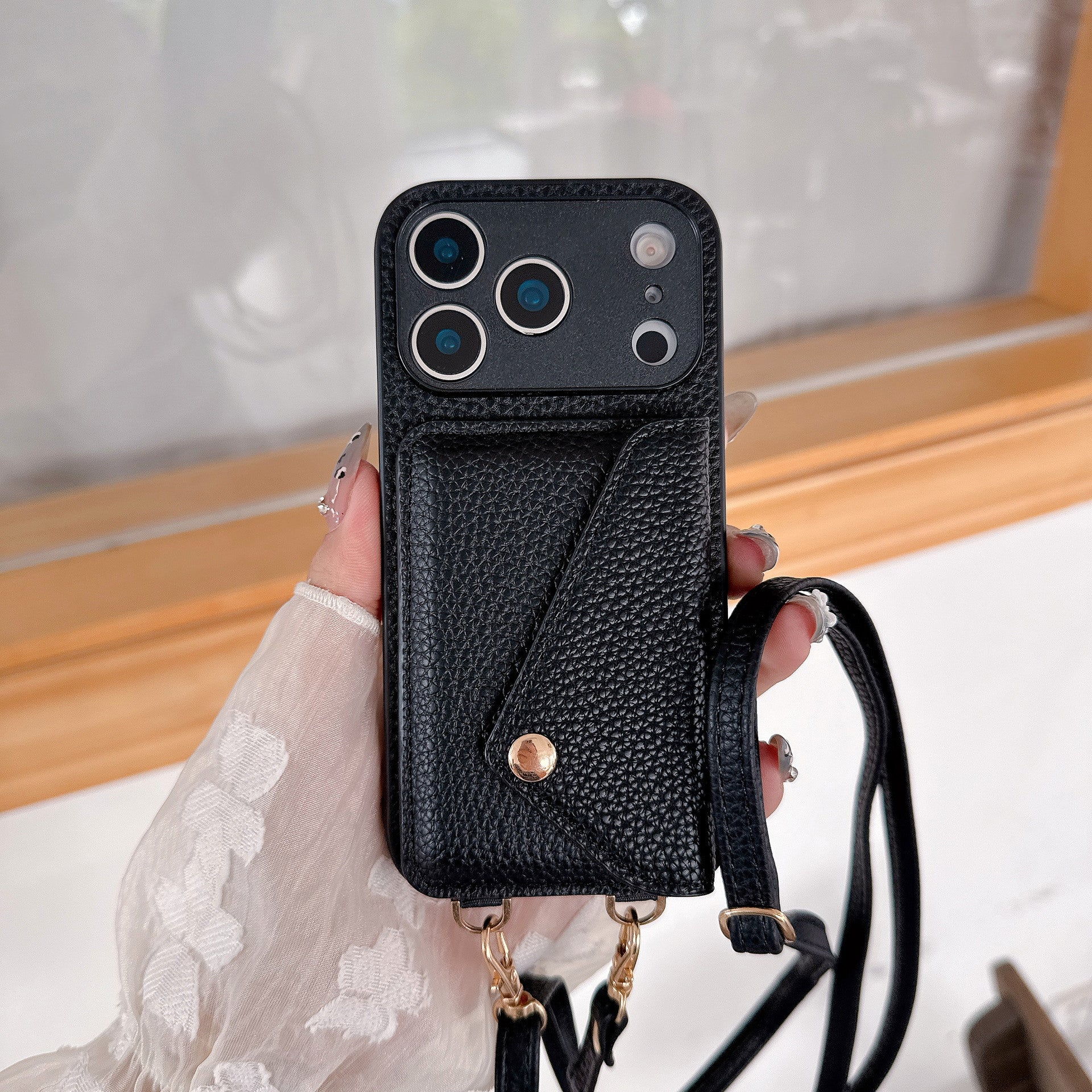 Simple Crossbody Over-the-shoulder Lanyard Leather Phone Case (17)