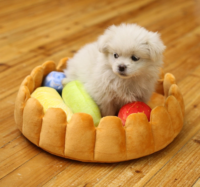 Pet Plush Egg Tart Bed – Winter Warm Cat & Dog Nest