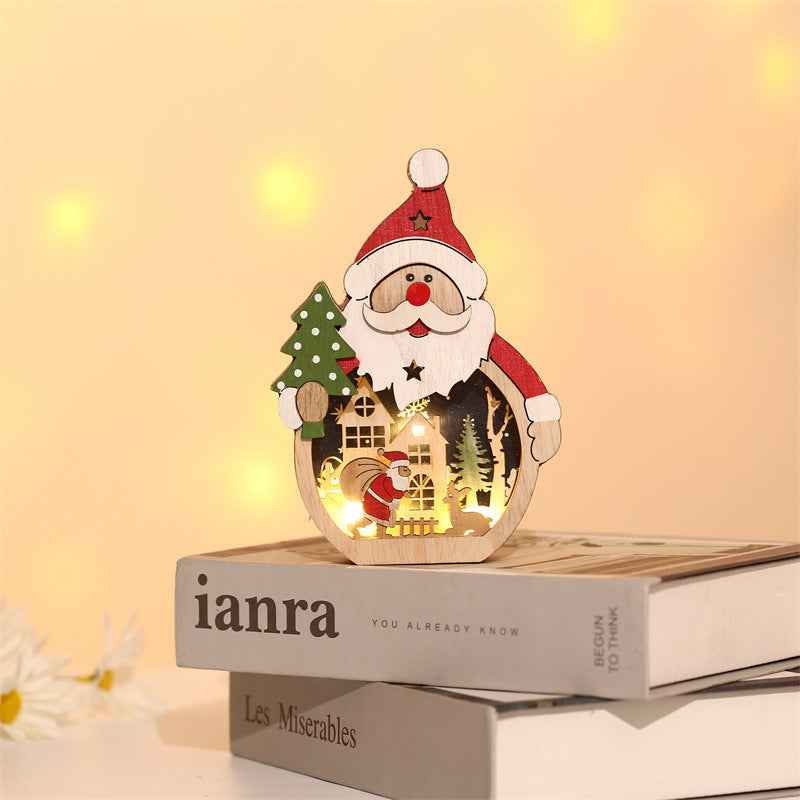 LED Merry Christmas Luminous Santa & Snowman Wooden Ornament