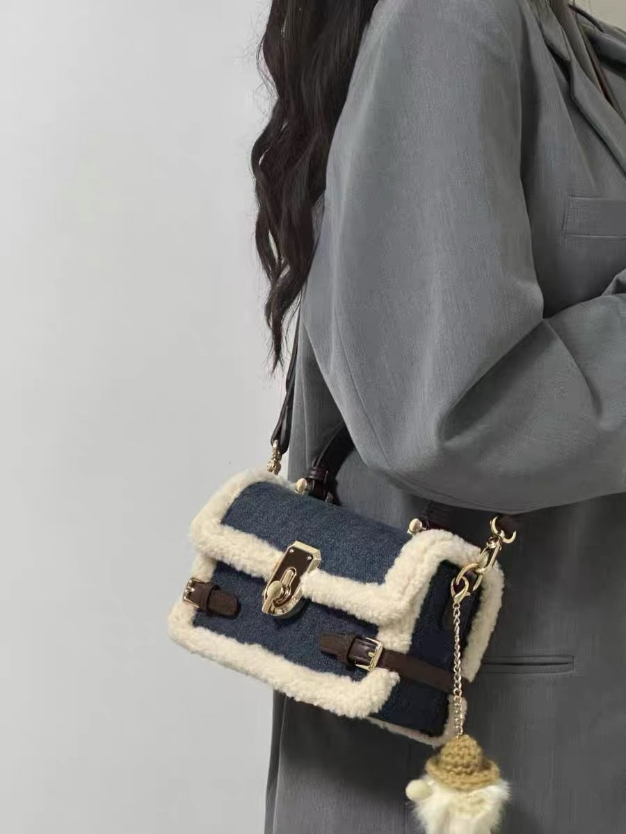 Denim + Lamb Wool Crossbody