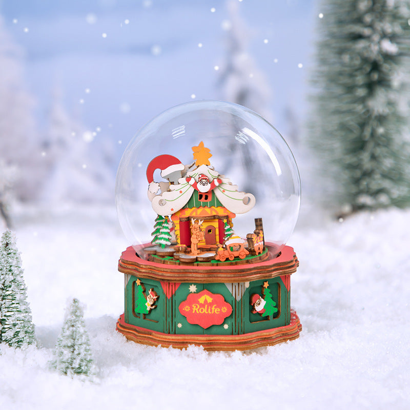 “Christmas Town” Wooden DIY Music Box – Hand-Assembled Creative Holiday Gift