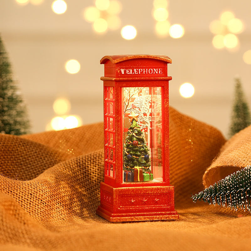 Christmas Glowing Santa Phone Booth Mini Oil Lamp Ornament