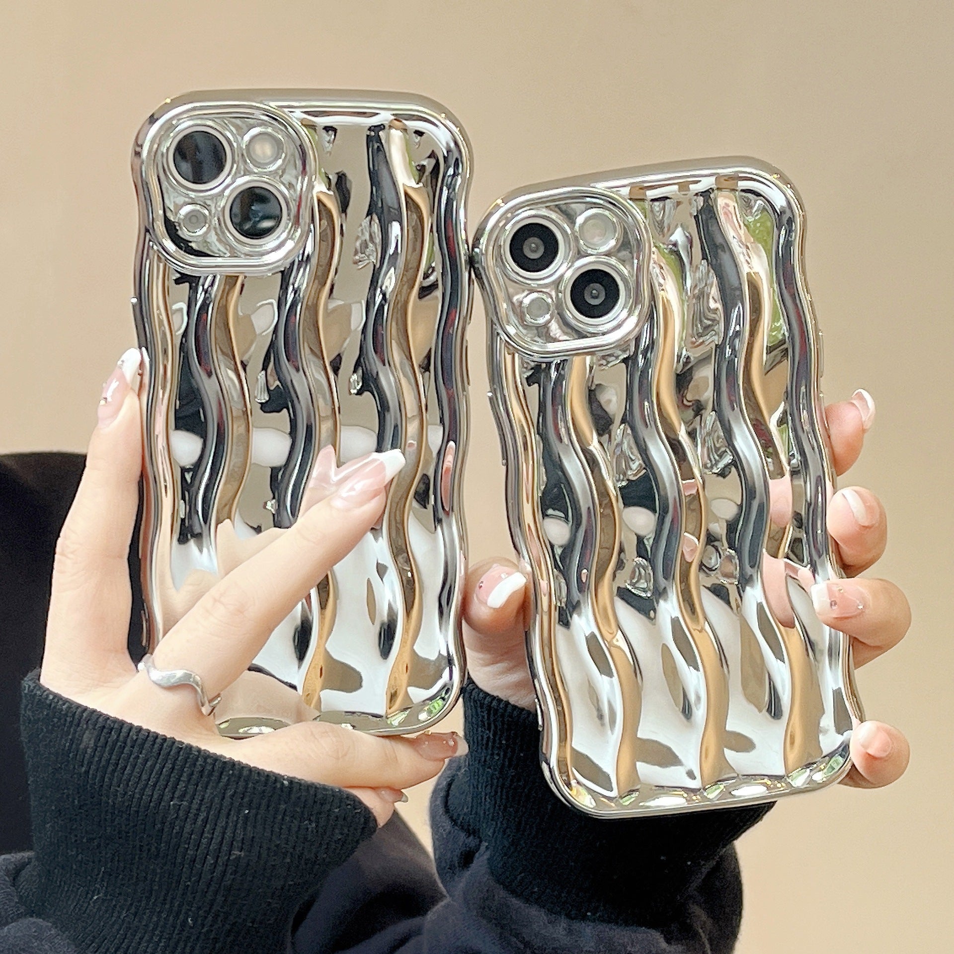 Electroplated 3D Wave Stripe Protective Phone Case (17)