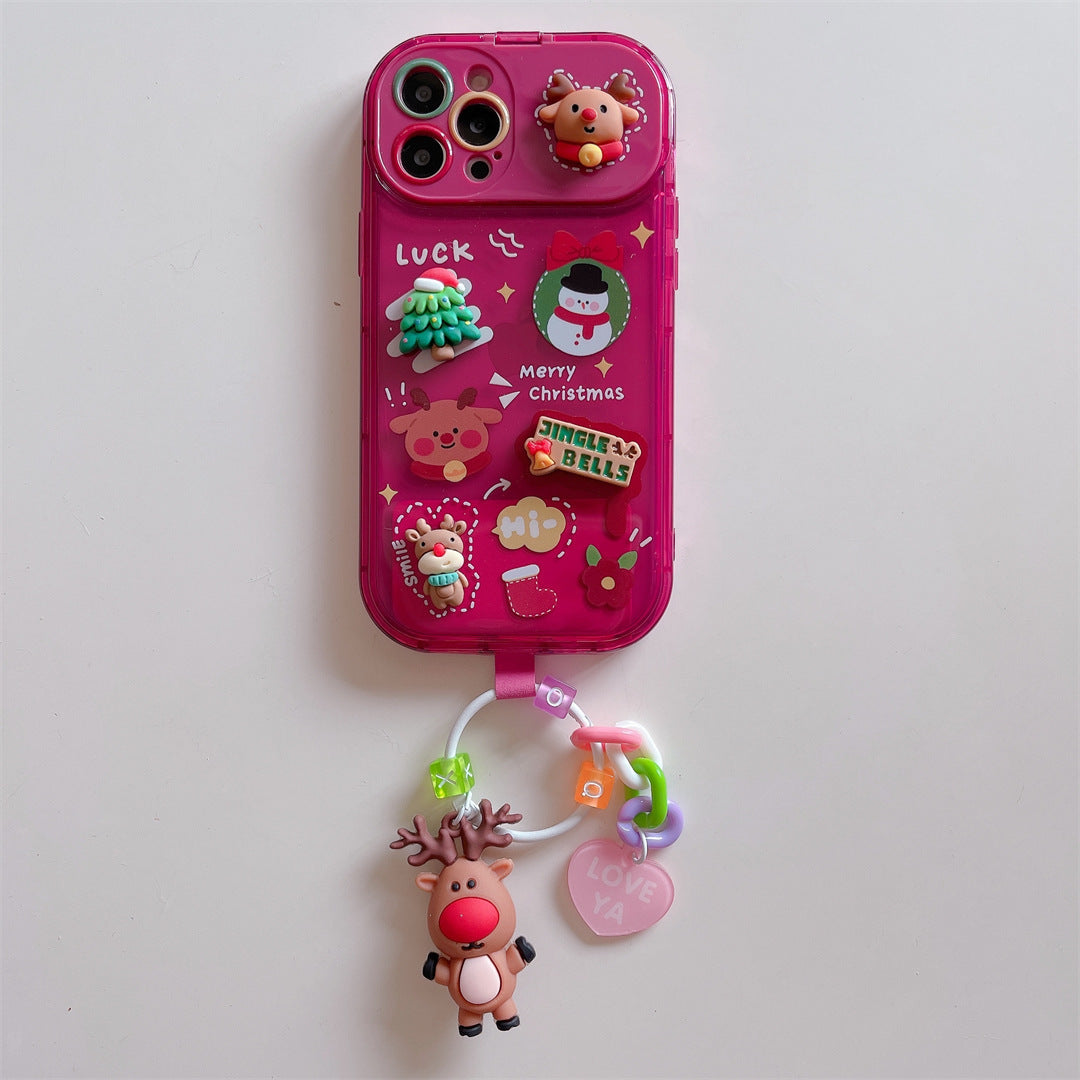 3D Cartoon Christmas Reindeer Phone Case with Lens Protection