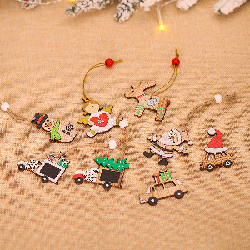 Cartoon Wooden Small Pendant Christmas Decorations
