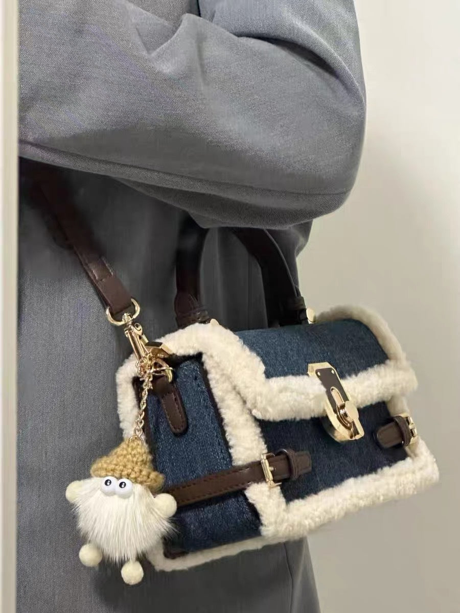 Denim + Lamb Wool Crossbody