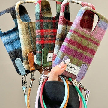 Cozy Flannel Contrast-Color Check Phone Case (13-16)