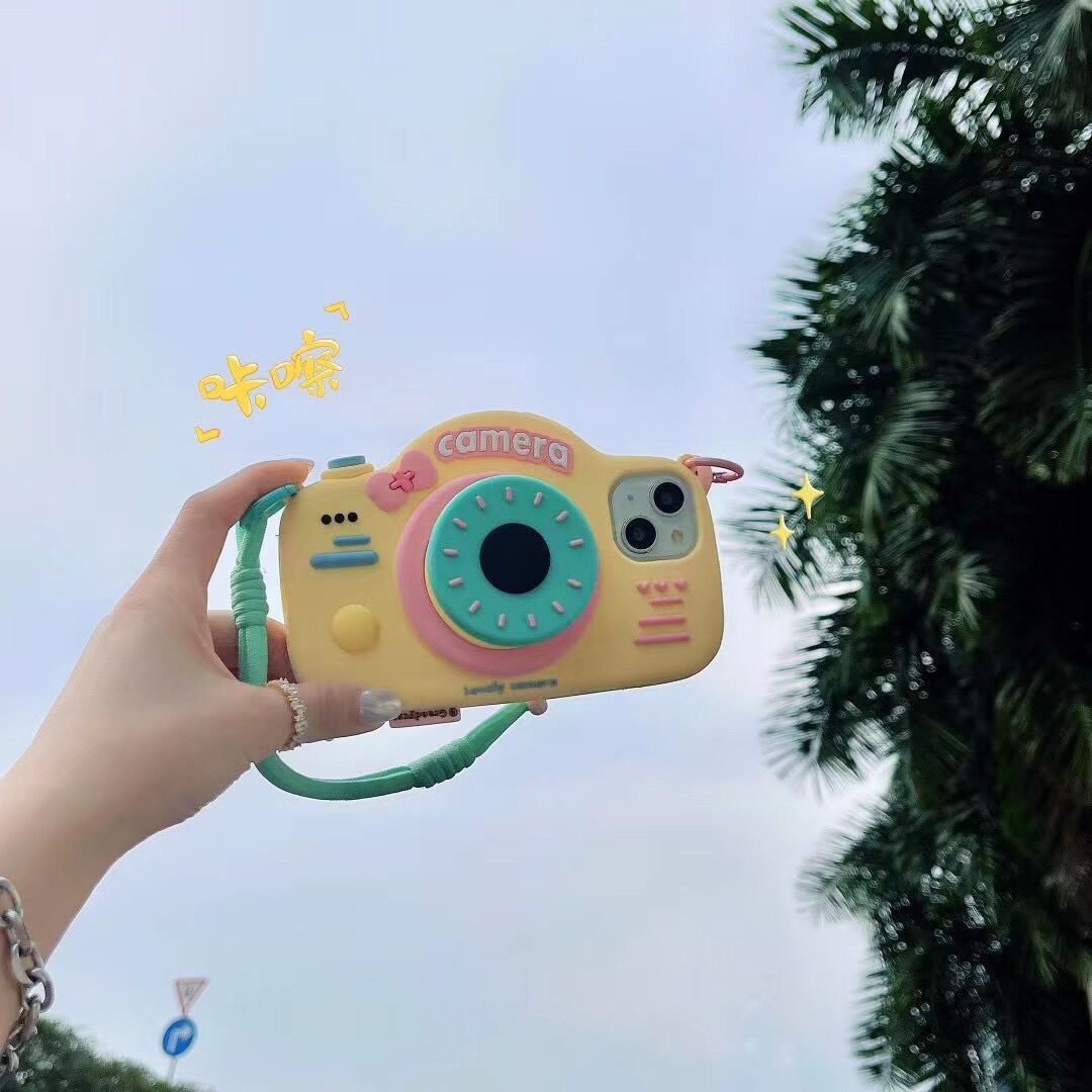 Cute Phone Case with Telescopic Bracket and Camera Lanyard (11-16)