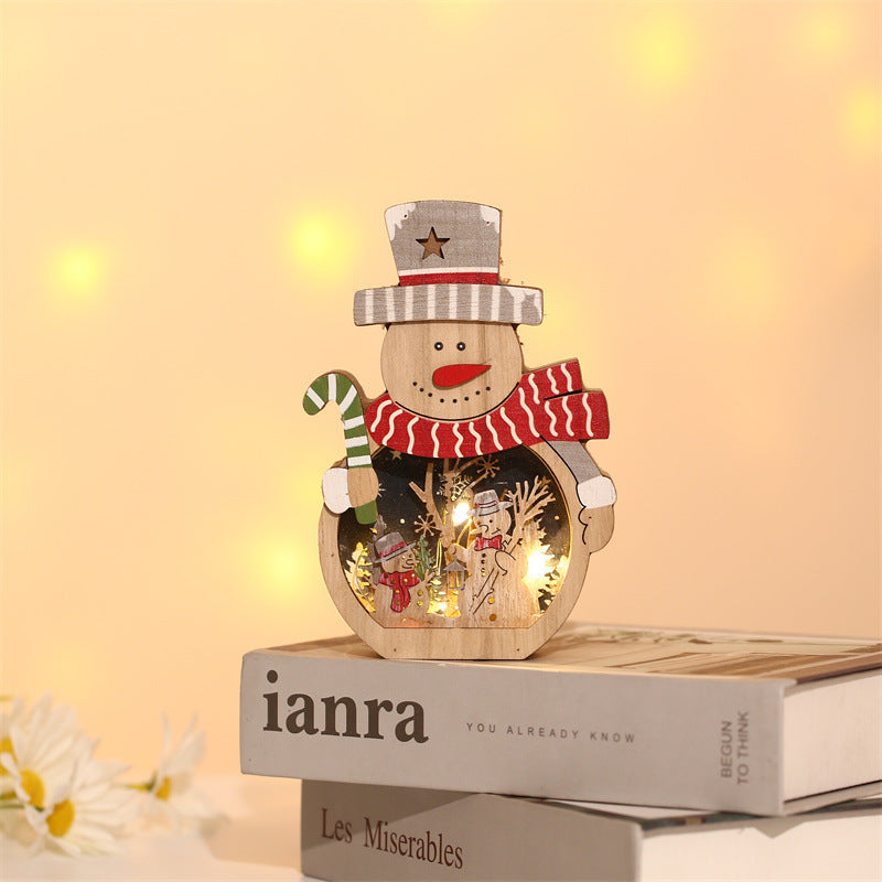 LED Merry Christmas Luminous Santa & Snowman Wooden Ornament