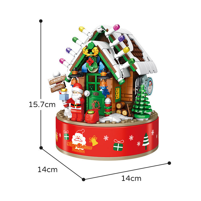 Christmas Tree Building Block Ornament – Rotating LED Shining Music Box