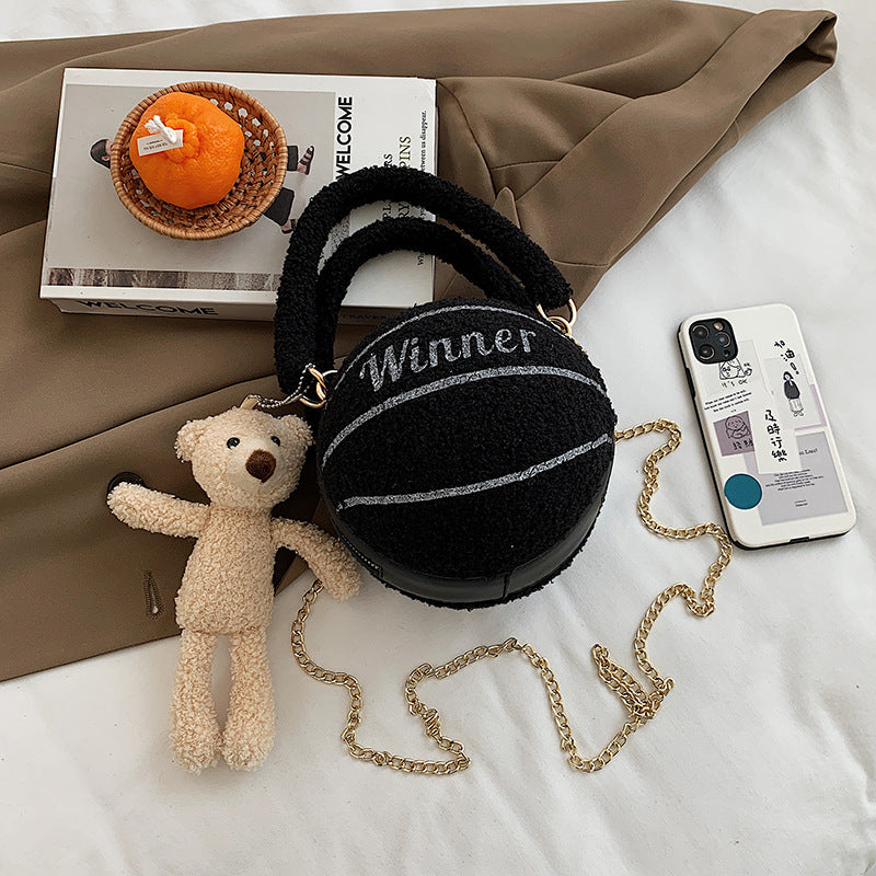 Lamb Wool Basketball Bag – Cute Plush Round Crossbody