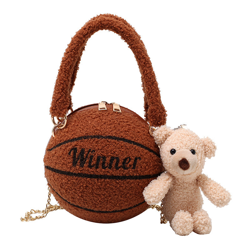 Lamb Wool Basketball Bag – Cute Plush Round Crossbody