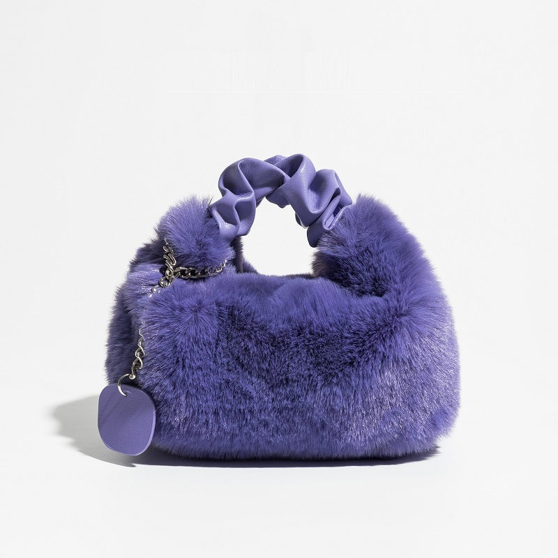 Women's Pleated Portable Fashionable Plush Bag