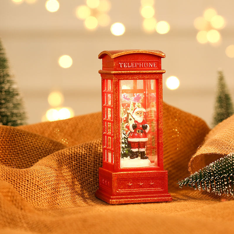 Christmas Glowing Santa Phone Booth Mini Oil Lamp Ornament