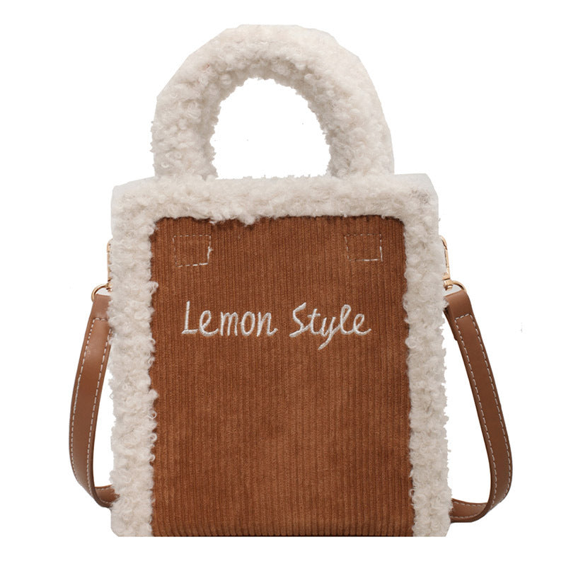 Cute Lamb Fleece Handbag – Soft Plush Messenger Crossbody Bag