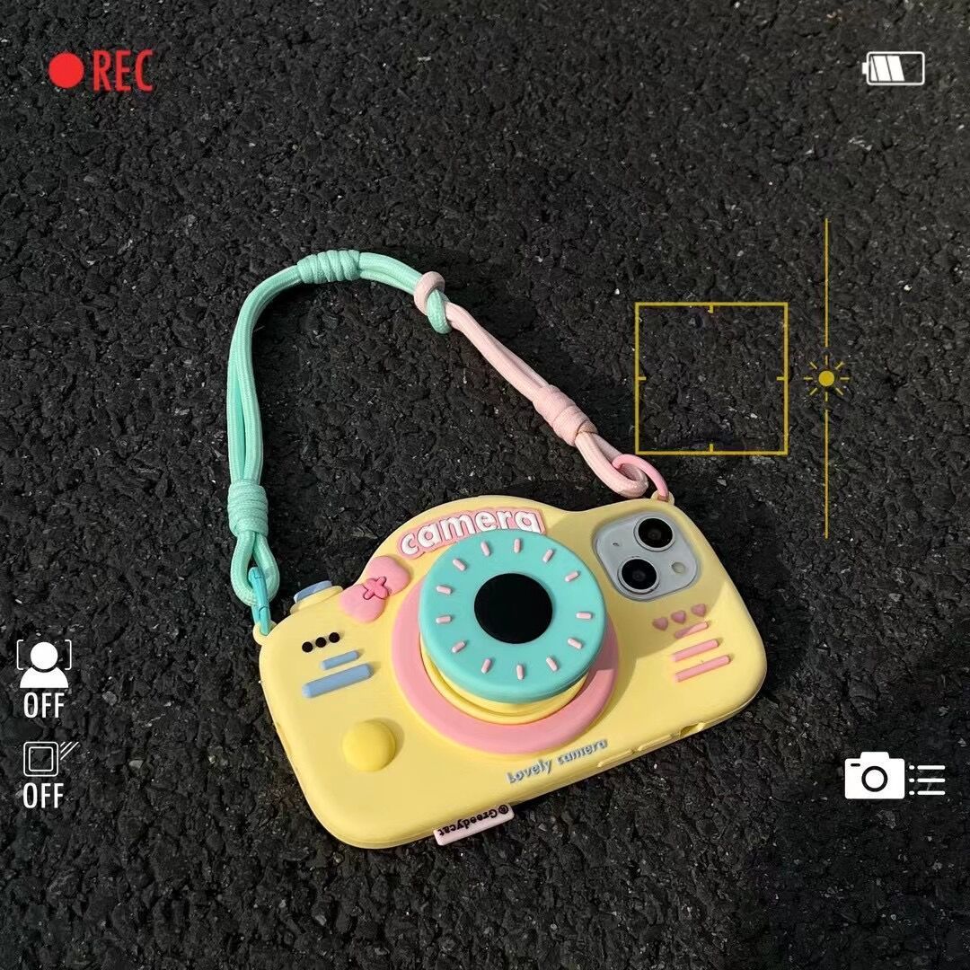 Cute Phone Case with Telescopic Bracket and Camera Lanyard (11-16)