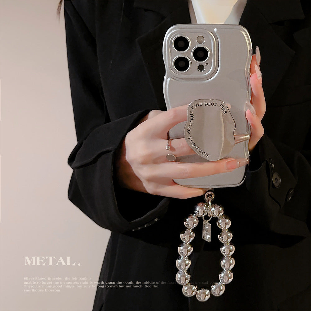 Niche Metal Silver Bracelet Electroplated Phone Case with Stand (11-16)