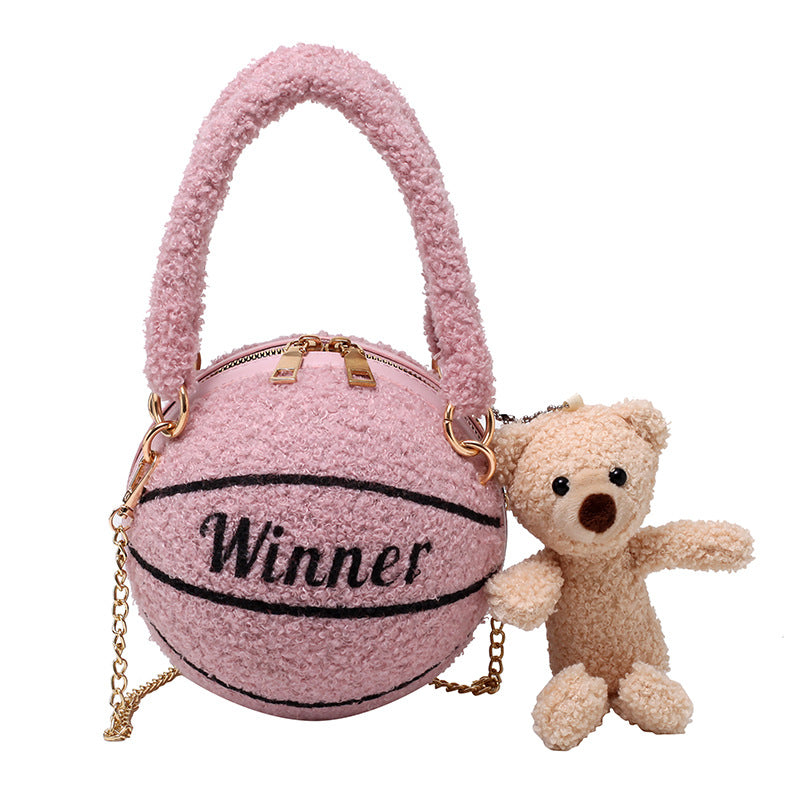 Lamb Wool Basketball Bag – Cute Plush Round Crossbody