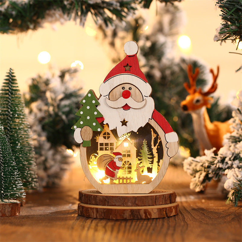 LED Merry Christmas Luminous Santa & Snowman Wooden Ornament