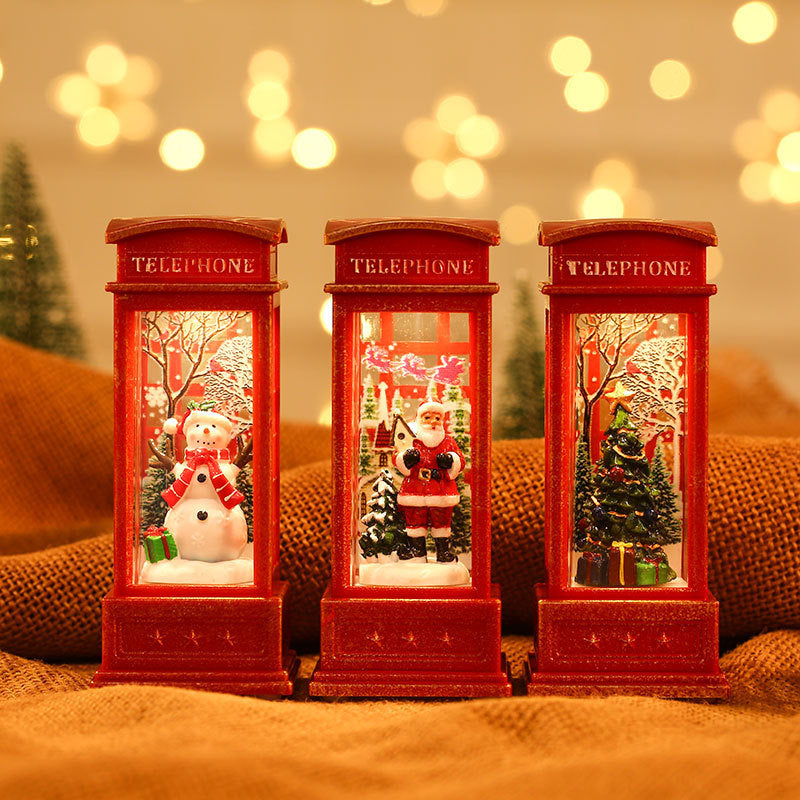 Christmas Glowing Santa Phone Booth Mini Oil Lamp Ornament