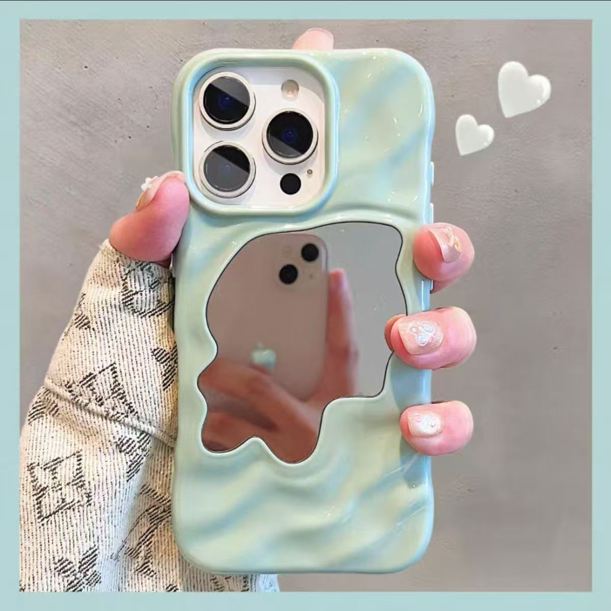 Electroplated Ripple Makeup Mirror Protective Phone Case (13-17)