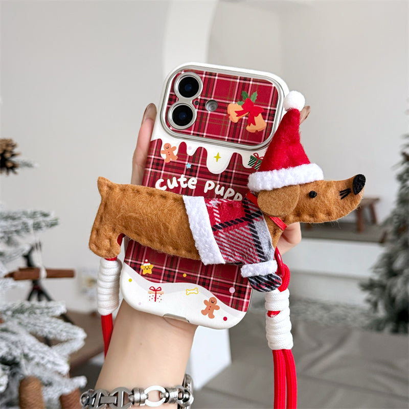 Christmas Red Plaid Phone Case — With Optional Dachshund Crossbody Clip (13-16)