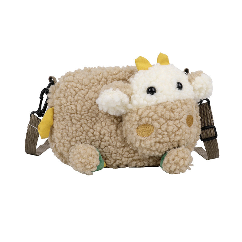 Cute Plush Calf Bag – Small Round Shoulder & Crossbody Bag