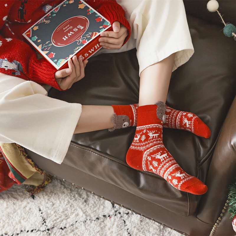 Cute Christmas Cartoon Socks Gift Box – 4-Pair Holiday Cozy Set for Women