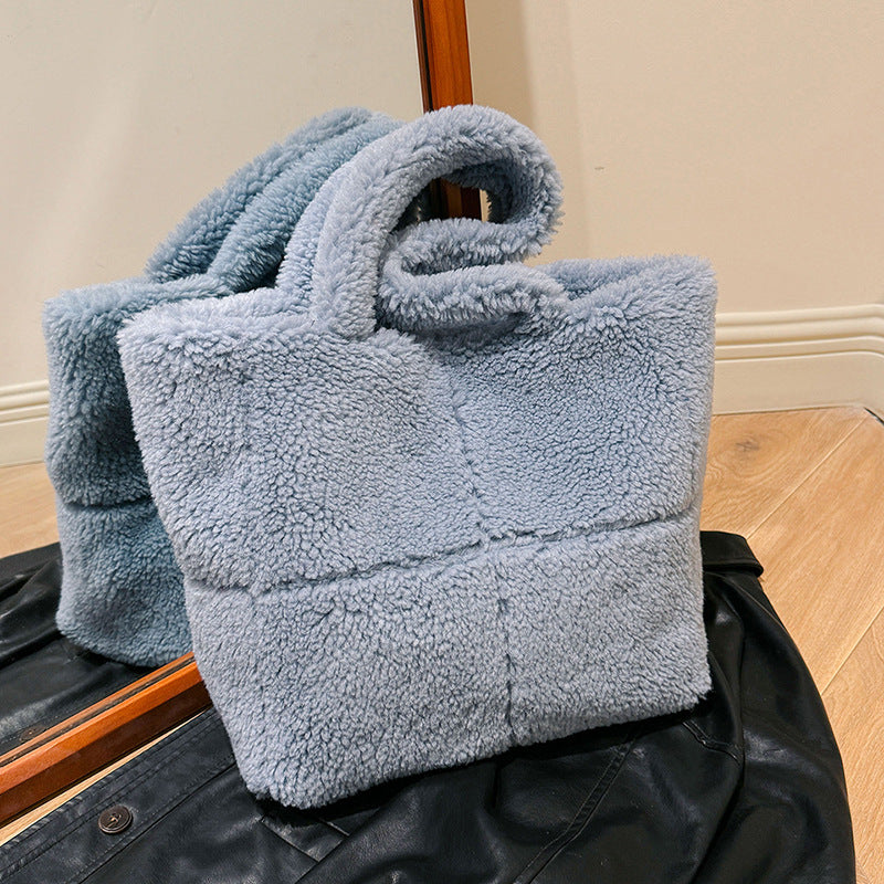 Korean-Style Plaid Wool Plush tote