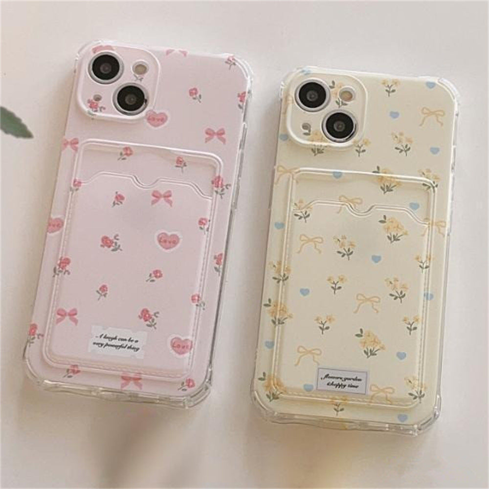 Cute Small Floral Phone Case with Card Holder (11-17)