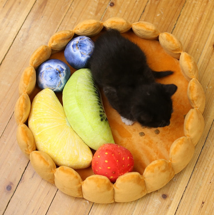 Pet Plush Egg Tart Bed – Winter Warm Cat & Dog Nest