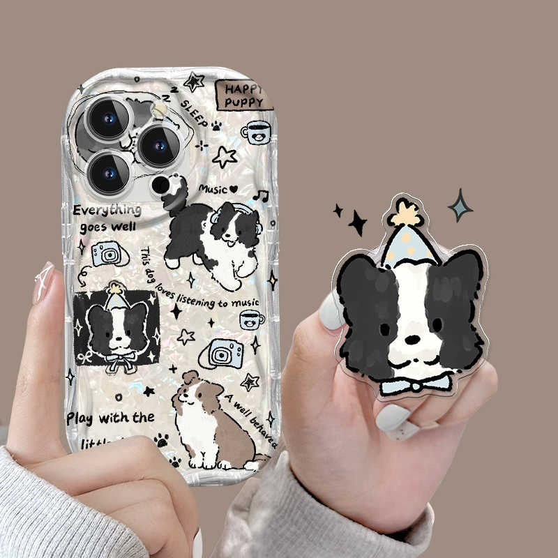 Cream Pattern Transparent Drop-Resistant Phone Case with Stand (11-17)