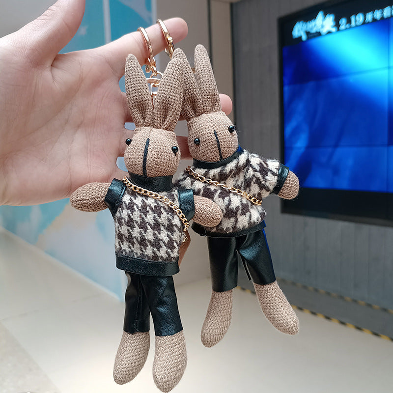 Houndstooth Rabbit Bag Cute Plush Pendant Creative Keychain