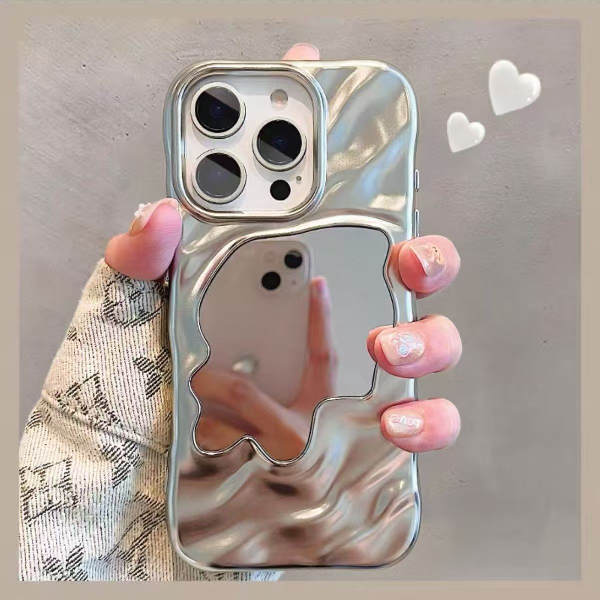 Electroplated Ripple Makeup Mirror Protective Phone Case (13-17)