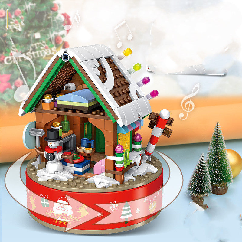 Christmas Tree Building Block Ornament – Rotating LED Shining Music Box