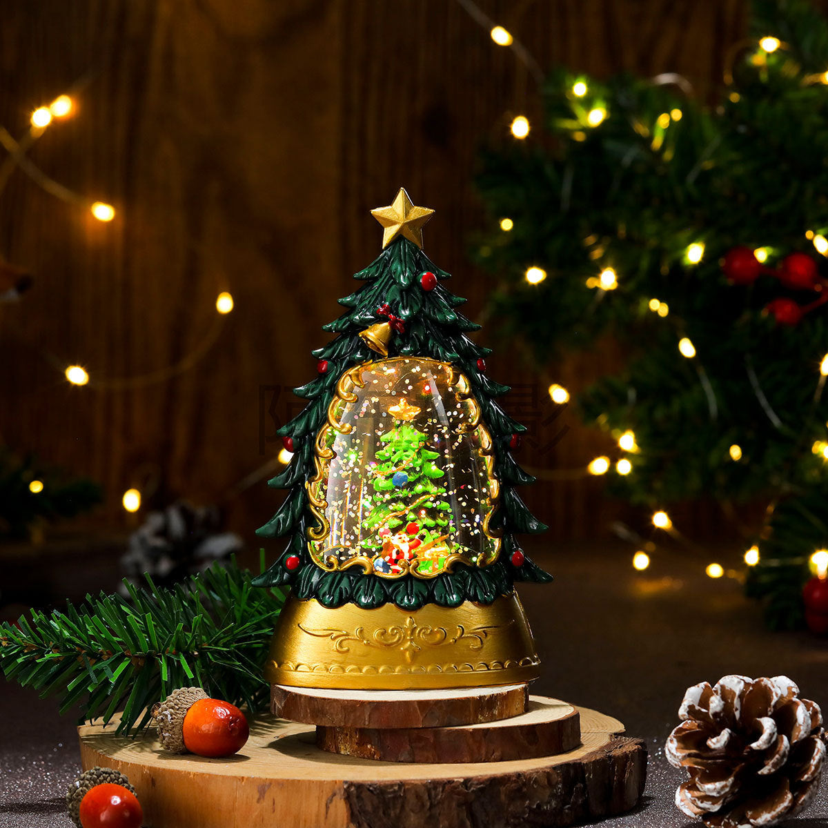 Christmas Glowing Santa Phone Booth Mini Oil Lamp Ornament