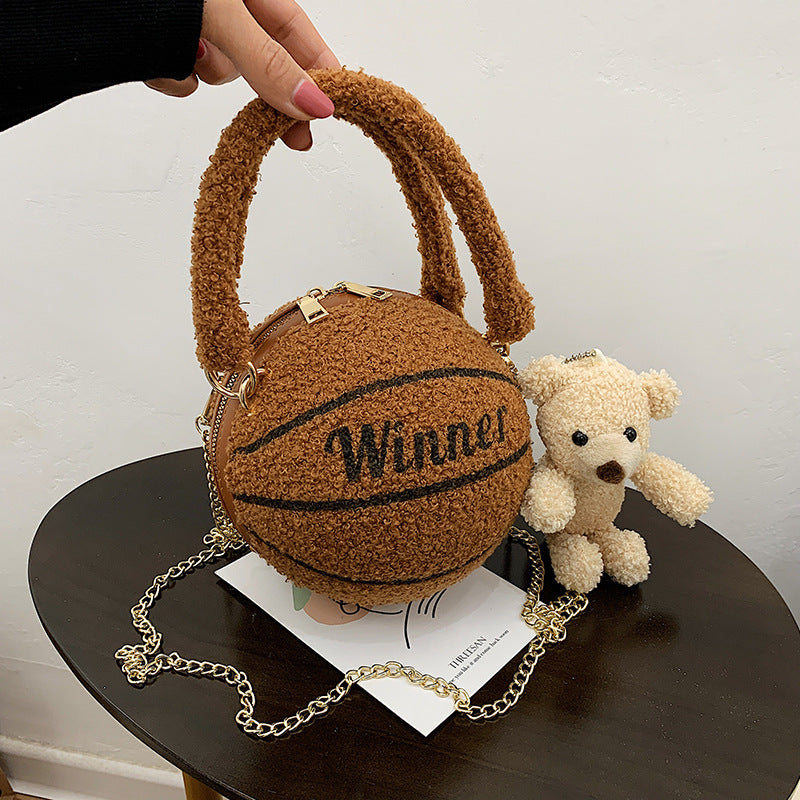 Lamb Wool Basketball Bag – Cute Plush Round Crossbody