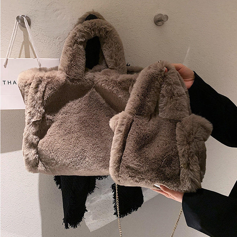 Winter Plush Tote – Cozy Large-Capacity Shoulder Bag