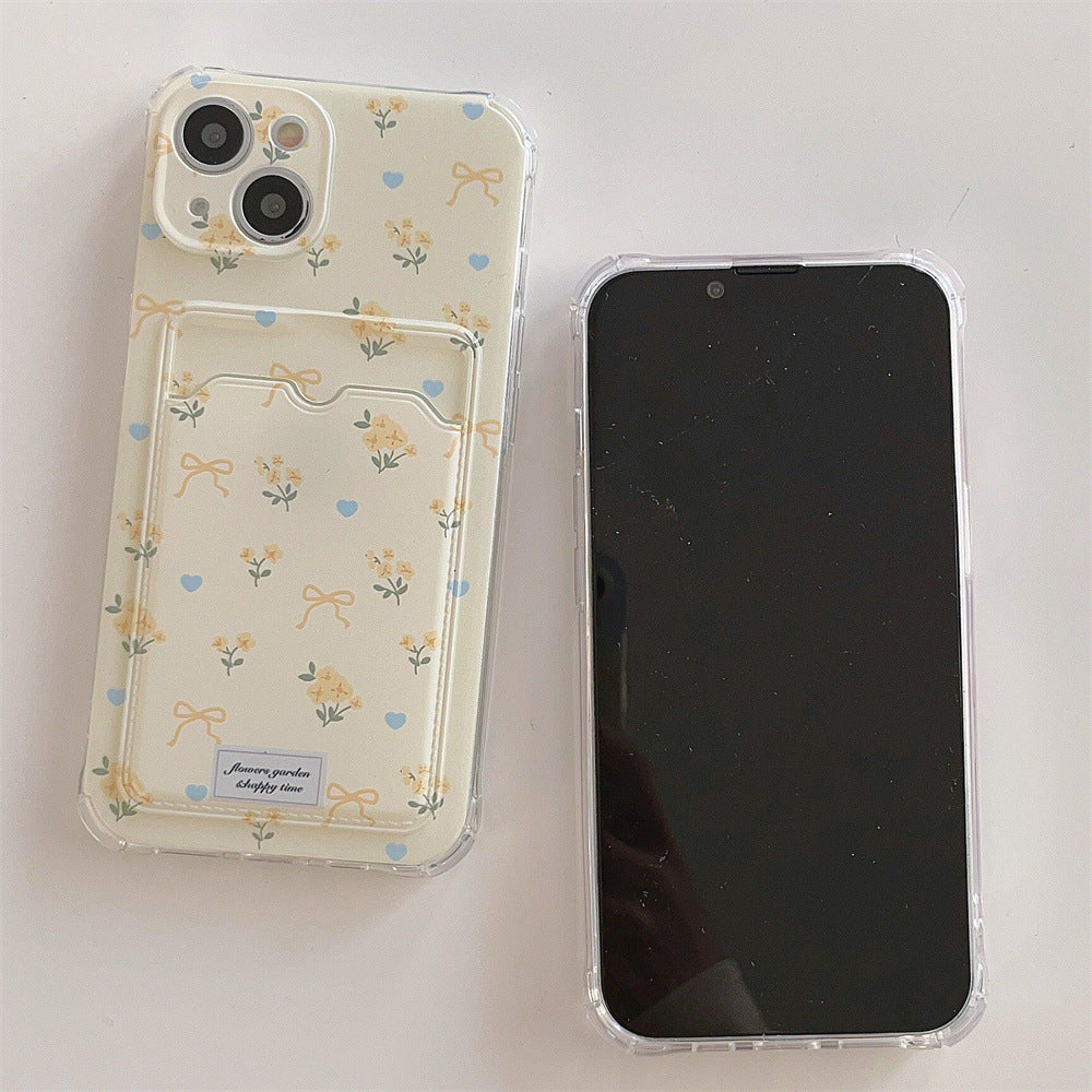 Cute Small Floral Phone Case with Card Holder (11-17)